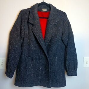Anne-Gee Women's Wool Pea Coat Black Multi Colored Dot Jacket Size XL